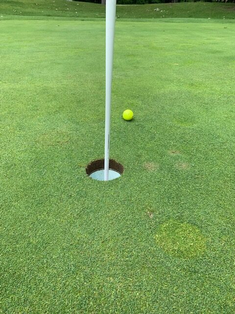 hitting the pin is a good way to end up hole high in golf.